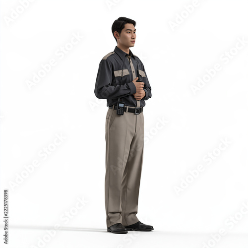 Realistic Full Body Southeast Asian Male Resort Security Officer