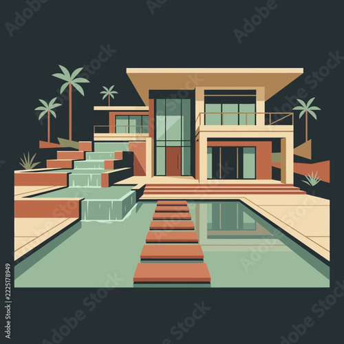 Modern Luxury Villa with Pool and Water Features