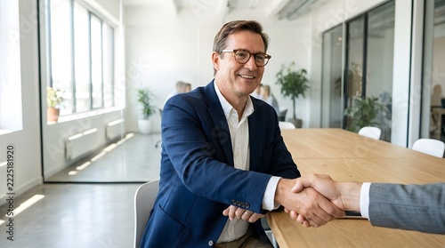 Professional businessman shaking hands in modern office meeting