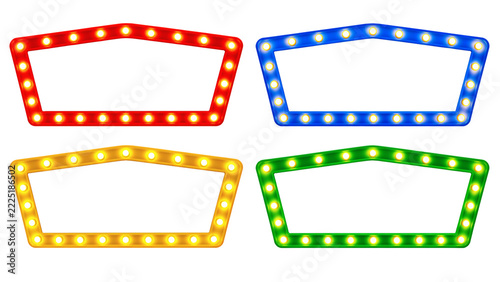 Colorful marquee lights in red, yellow, green, and blue shapes