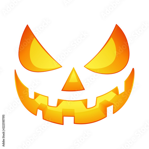 Scary glowing Halloween pumpkin face isolated on transparent background. PNG