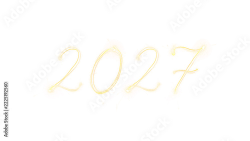elegant golden glitter 2027 calligraphy numbers with sparkling metallic script on transparent background