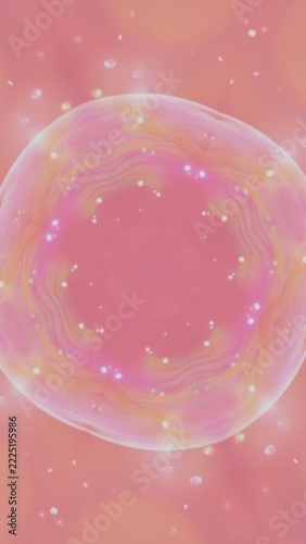 Abstract Pink Bubble with Glittering Particles on a Soft Gradient Background.