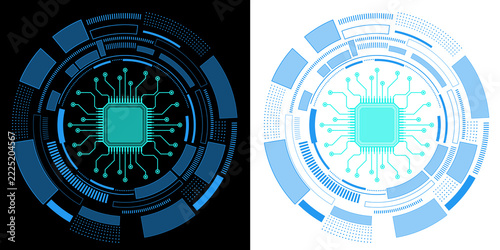 Microchip Technology with Glowing Circuit Connections and Futuristic Circular Digital Interface