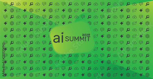 AI Summit 2028 Vector Banner Design Technology Conference Event Announcement LLM Machine Learning Icons Pattern Horizontal Modern Illustration Template
