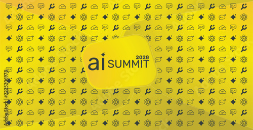 AI Summit 2028 Vector Banner Design Technology Conference Event Announcement LLM Machine Learning Icons Pattern Horizontal Modern Illustration Template