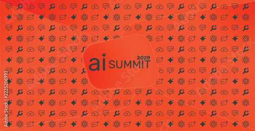 AI Summit 2028 Vector Banner Design Technology Conference Event Announcement LLM Machine Learning Icons Pattern Horizontal Modern Illustration Template