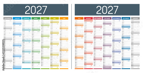 Kalender 2027 Deutsch großformat, jahresplaner horizontal vektor mit Kalenderwochen