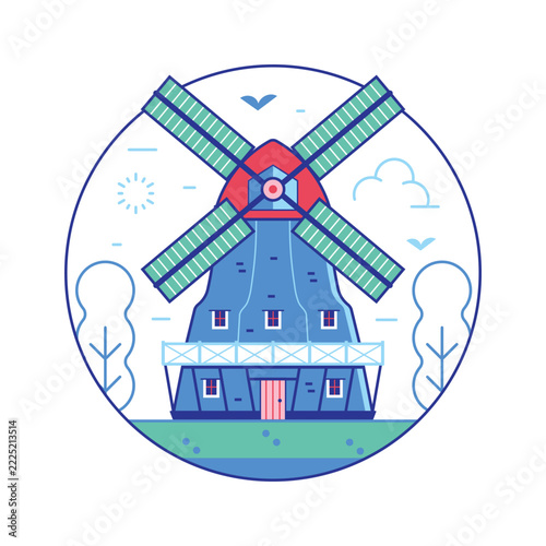 Kastellet Windmill Copenhagen Landmark Line Icon