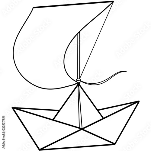 Minimal paper boat sailboat origami line art illustration