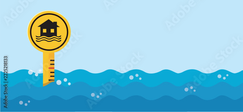 Flood Water Level Gauge Sign with House Warning Icon