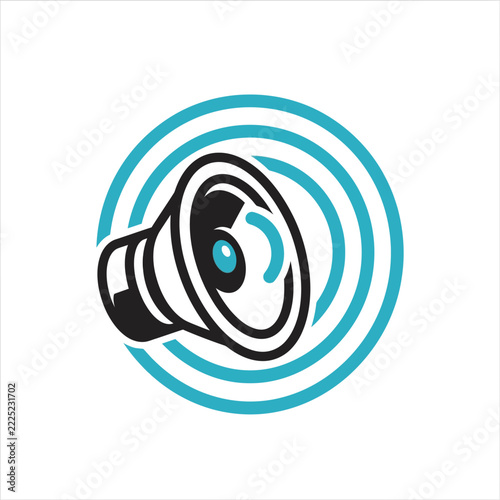 Audio speaker icon with blue sound waves.