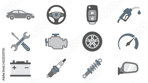 Auto maintenance icons for vehicle service centers.