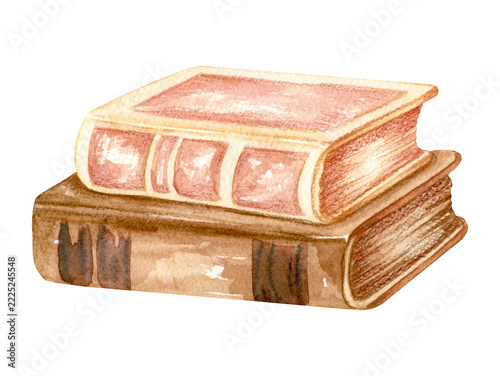 Watercolor with stack of books Illustration.