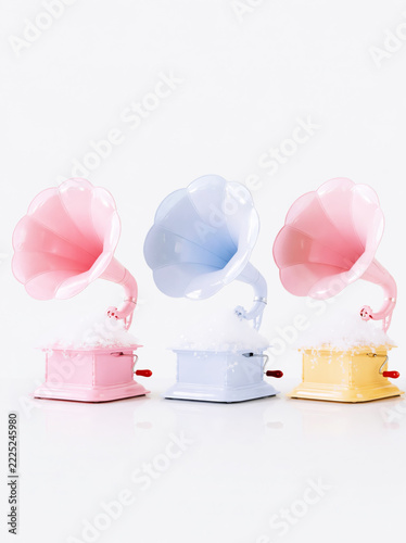 Colorful Vintage Gramophones with Floral Accents