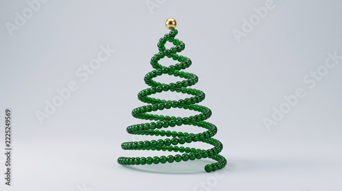 Abstract christmas tree made of green glass beads with a gold sphere topper