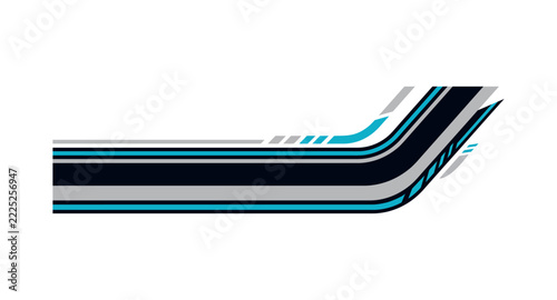 Abstract dark blue and light blue racing car side graphic decal design with stripes.