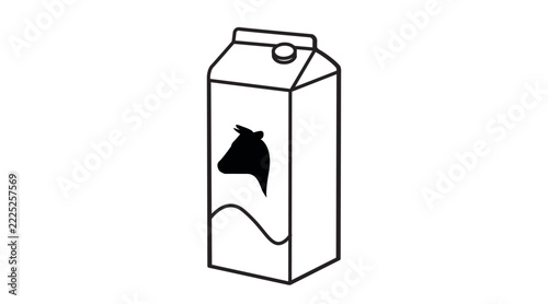 Classic milk carton box with cow head silhouette vector icon. Black line art style on white background. Clean outline dairy paper packaging with lid for grocery store menu, breakfast fresh milk