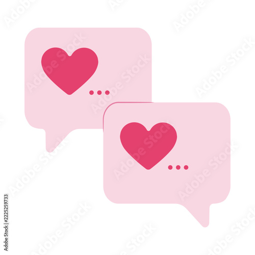 Romantic love chat speech bubbles vector set for app interface and web banner design. Vector illustration.