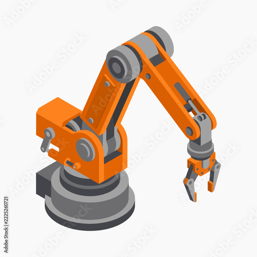 Orange Industrial Robot Arm Isometric Factory Automation