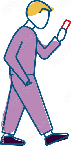Man Walking While Using a Smartphone. Flat Vector Illustration