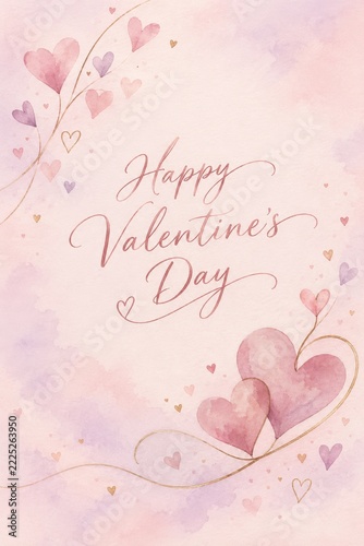 Pastel Valentine Holiday Greeting Card with Romantic Heart Decorations