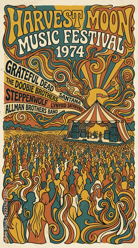 Retro Harvest Moon Music Festival 1974 Poster Art