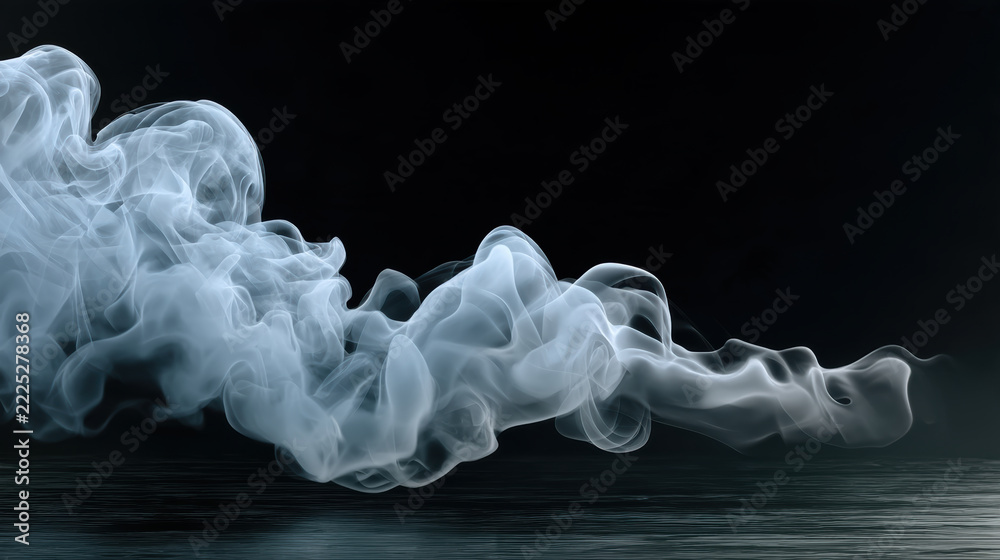 Naklejka premium White smoke swirling on deep black background, ethereal, mysterious, abstract, high fidelity, dense texture