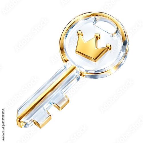 Luxury golden key with crown symbol, crystal glass security key design, premium VIP access concept
