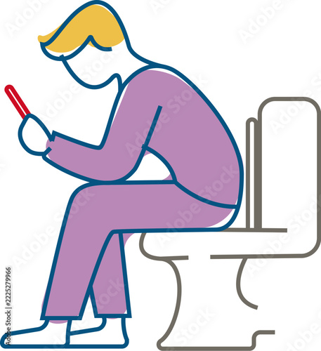 Person Sitting on Toilet Using Smartphone Flat Vector Illustration