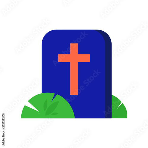 Blue Halloween Grave with Cross