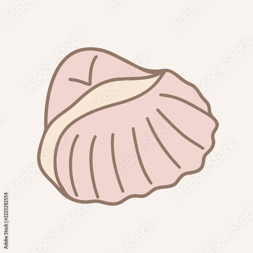 A pink scallop shell hand-drawn doodle sketch illustration. Coastal, marine, summer, vacation topics