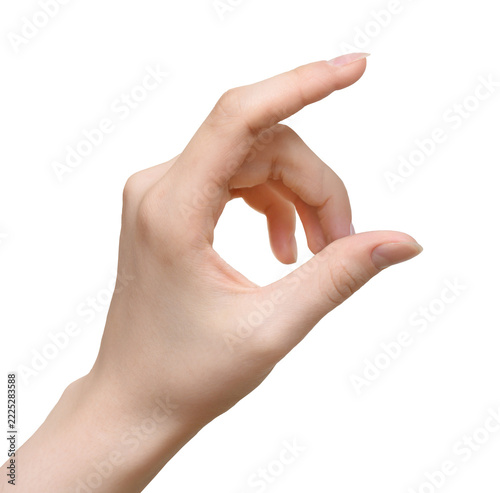 PNG of fair-skinned female hand holding invisible object between thumb and index finger isolated on transparent