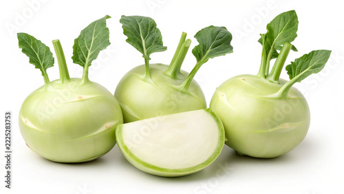 Fresh kohlrabi vegetable with crisp natural texture isolated on white