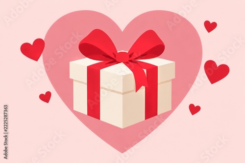 Romantic flat gift card illustration with cream box and pink heart
