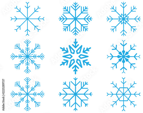 Intricate Six-Point Snowflake Icons with Crystalline Details for Christmas and Winter-Themed Artwork