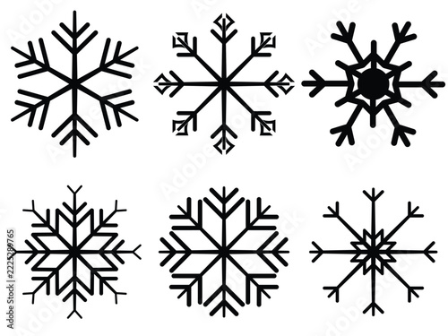 Minimalist Snowflake Vector Elements in Blue and Black for Seasonal Graphics and Festive Design Projects