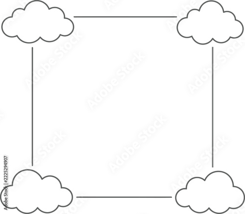Square frame design element with hand drawn outline clouds on corners