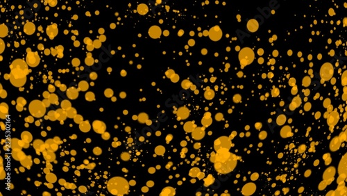 Golden glitter background with glowing particles and falling confetti dust on black