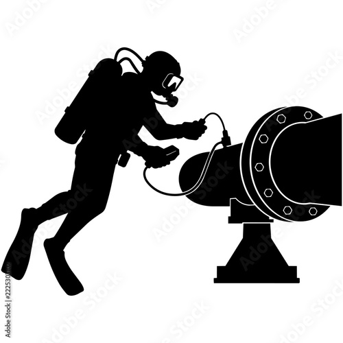 Professional Scuba Diver Performing Underwater Infrastructure Maintenance