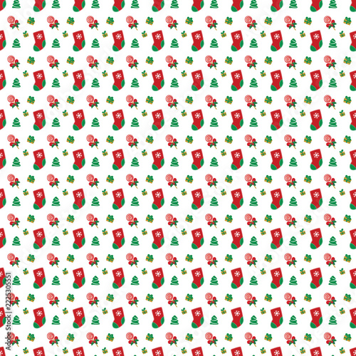 Seamless christmas pattern with red stockings and green pine trees