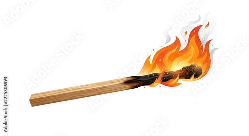 Burning Matchstick with Flame Vector Illustration