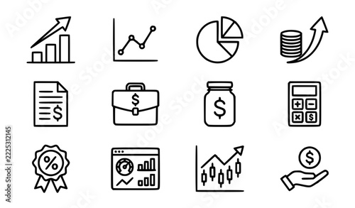 Financial Growth and Investment Chart Icons Editable Outline Vector Set
