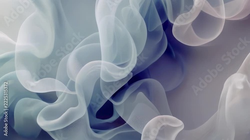 Cold 4K animation of flying silk in blue-gray tones. Fluid wave-like motions of translucent material with macro texture. Elegant background for tech design and media art