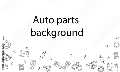 Auto Parts Line Icons Text Background. Black and White Car Repair Frame with Copy Space. Vector Template for Quotes, Banners, Cards