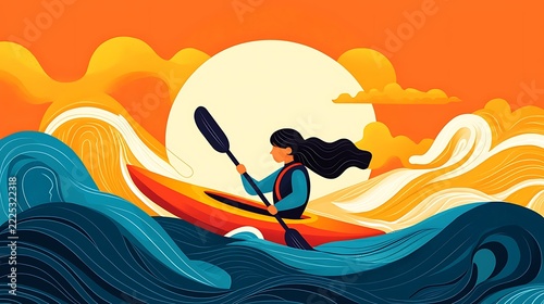 Adventurous Kayaker Navigating Turbulent Waves