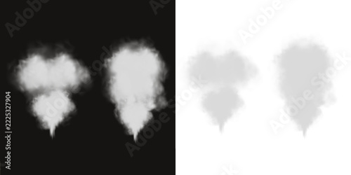 Abstract vector clouds, fog or smoke on an isolated transparent background. Dust cloud. Desert smoke. Sandstorm. 3D smog explosion. Cloud, smoke, png.
