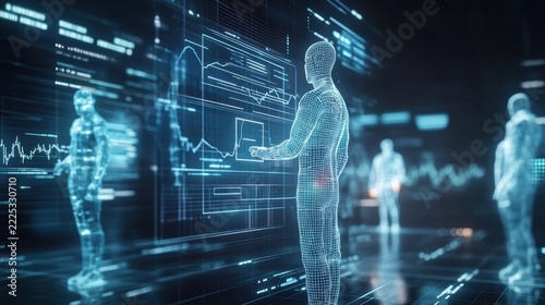 Futuristic Digital Representations of Human Figures Set in a HighTech Environment With Advanced Technologies