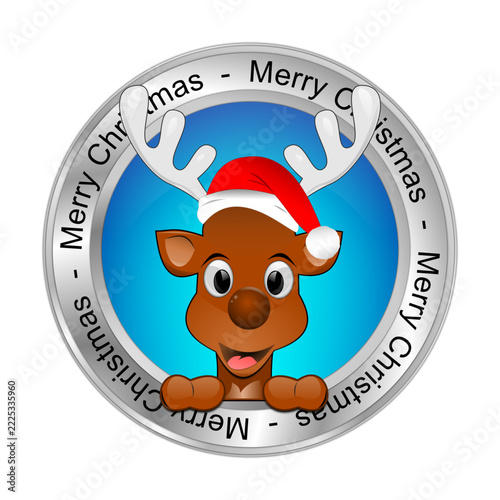 Reindeer wishing Merry Christmas Button - 3D illustration