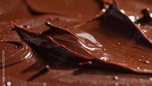 Macro shot of creamy dark chocolate swirls and ripples